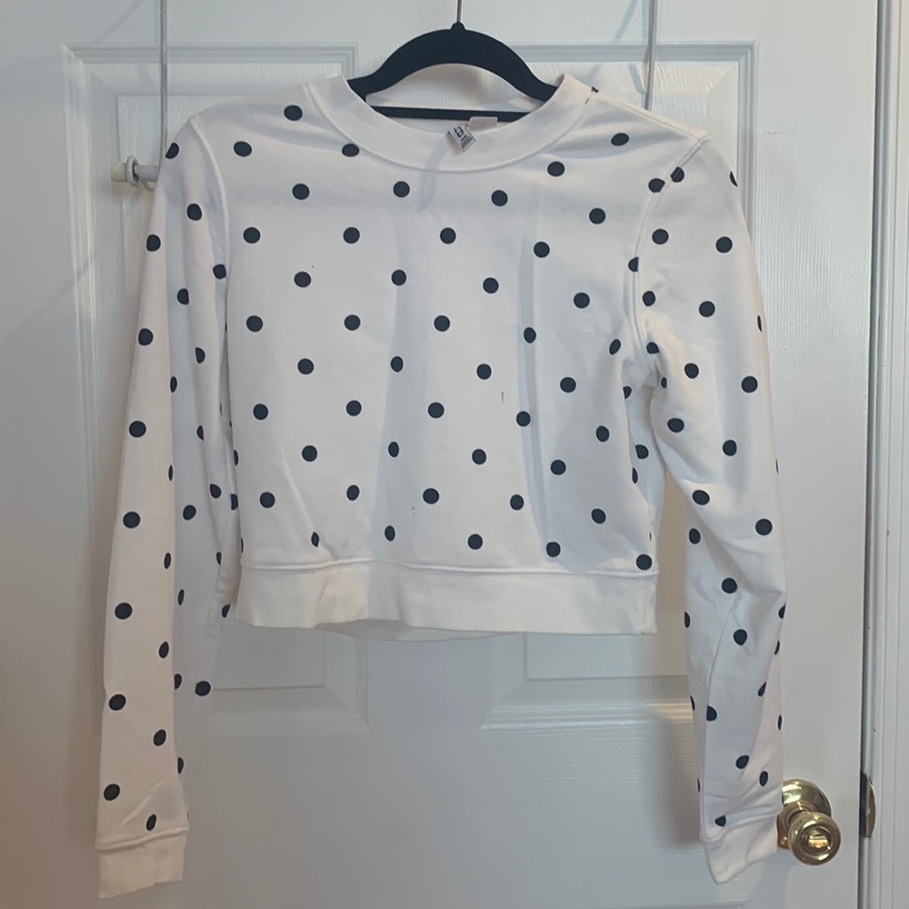 H&M White with Black Polka Dots Cropped Sweater Size S